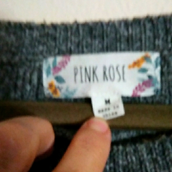 Pink Rose Crew Neck Pullover Grey Wide Ribbed SZ M Juniors Lace Up Back - Picture 4 of 8